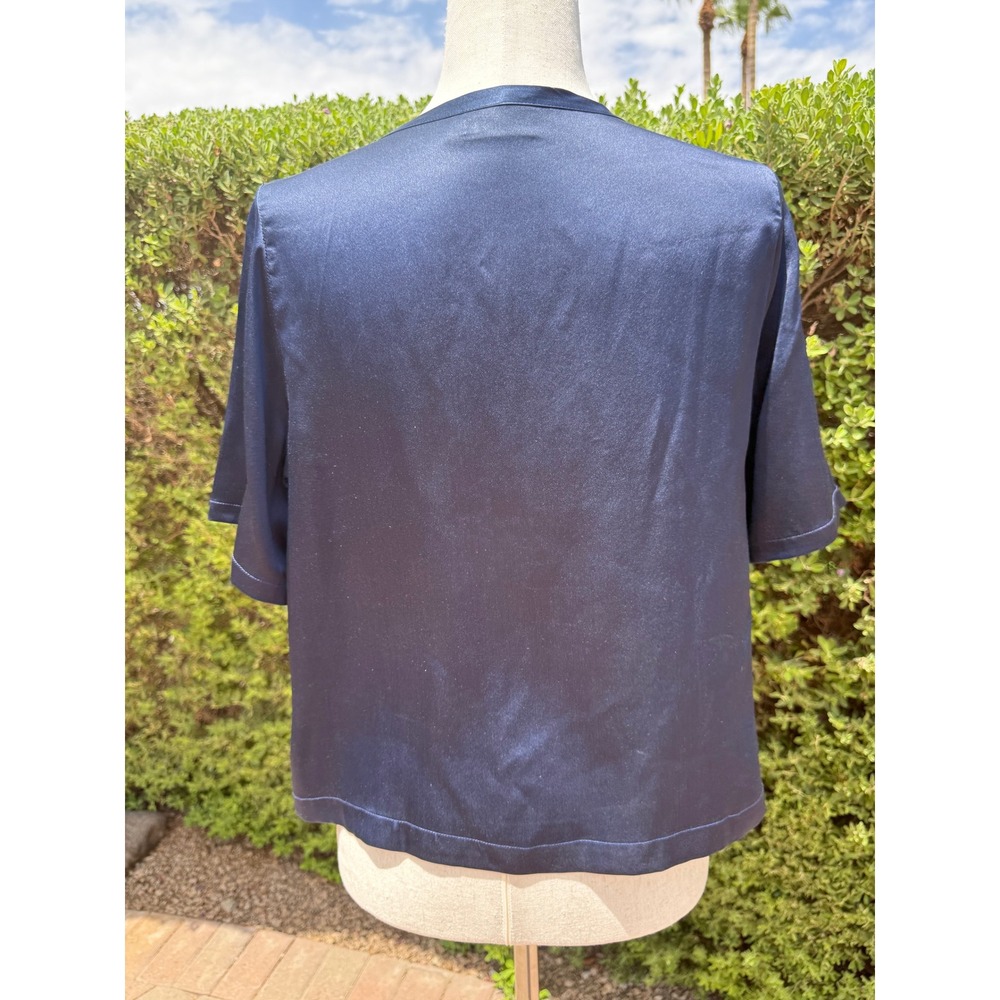 Cozy Earth Womens Navy Blue 100% Silk Satin Short‎ Sleeve Pocket Tee Top Small - Picture 4 of 10